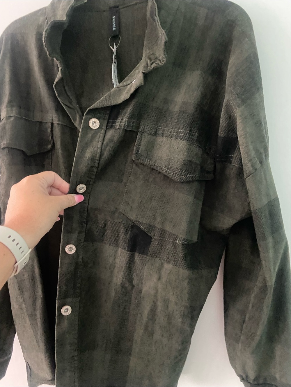 Olive Green and black Button-Up Utility Jacket